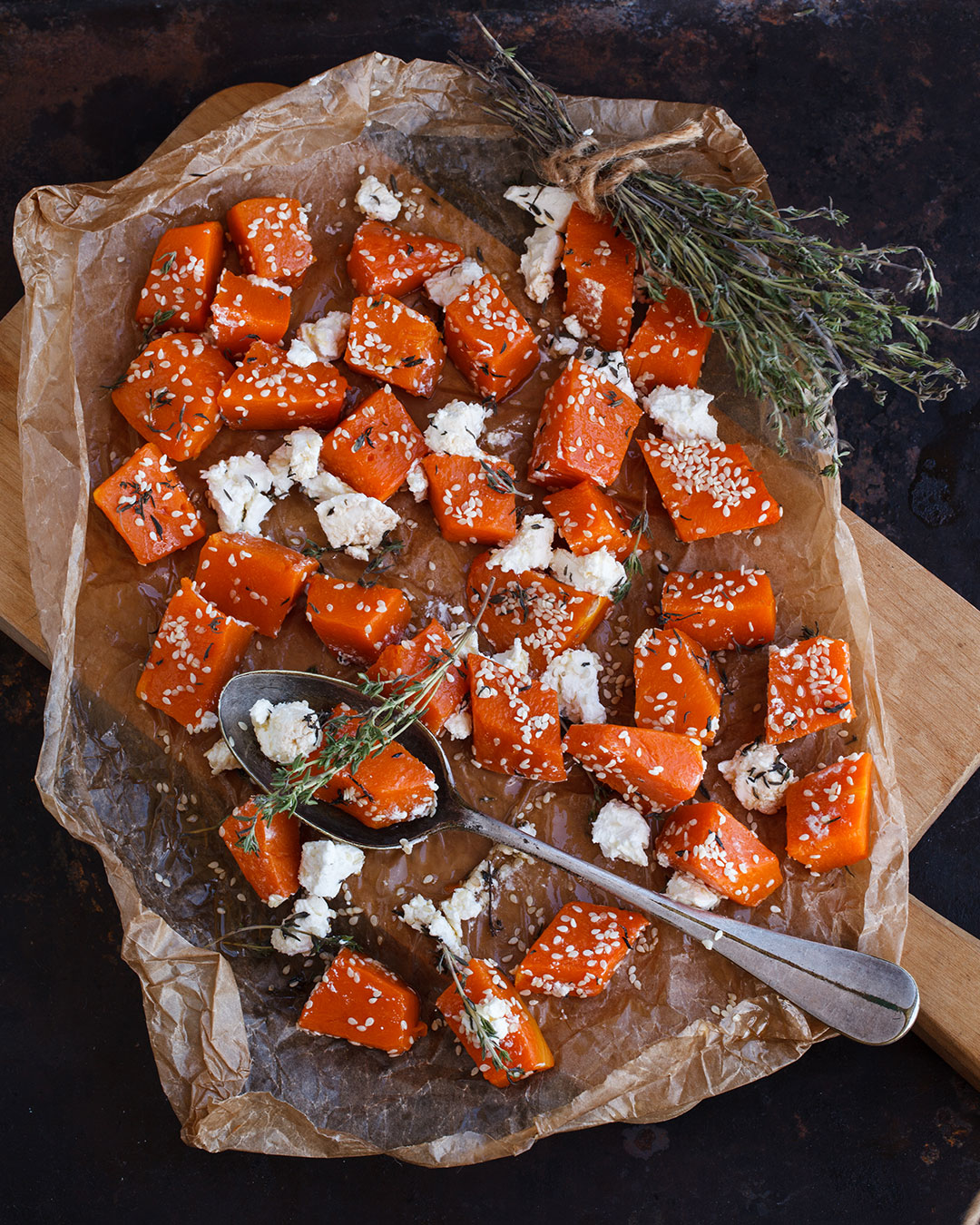 Baked Pumpkin with Cheese, Thyme and Sesame Seeds Pure Indian Foods Blog