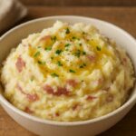 Red skinned mashed potatoes made with garlic ghee